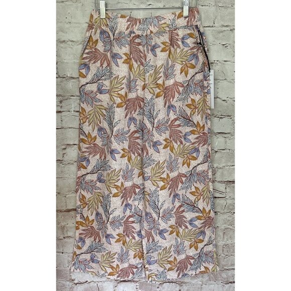 Nicole Miller Womens S Pull On Pants Pink Tropical 100% Linen Cropped Wide Leg - Picture 1 of 4
